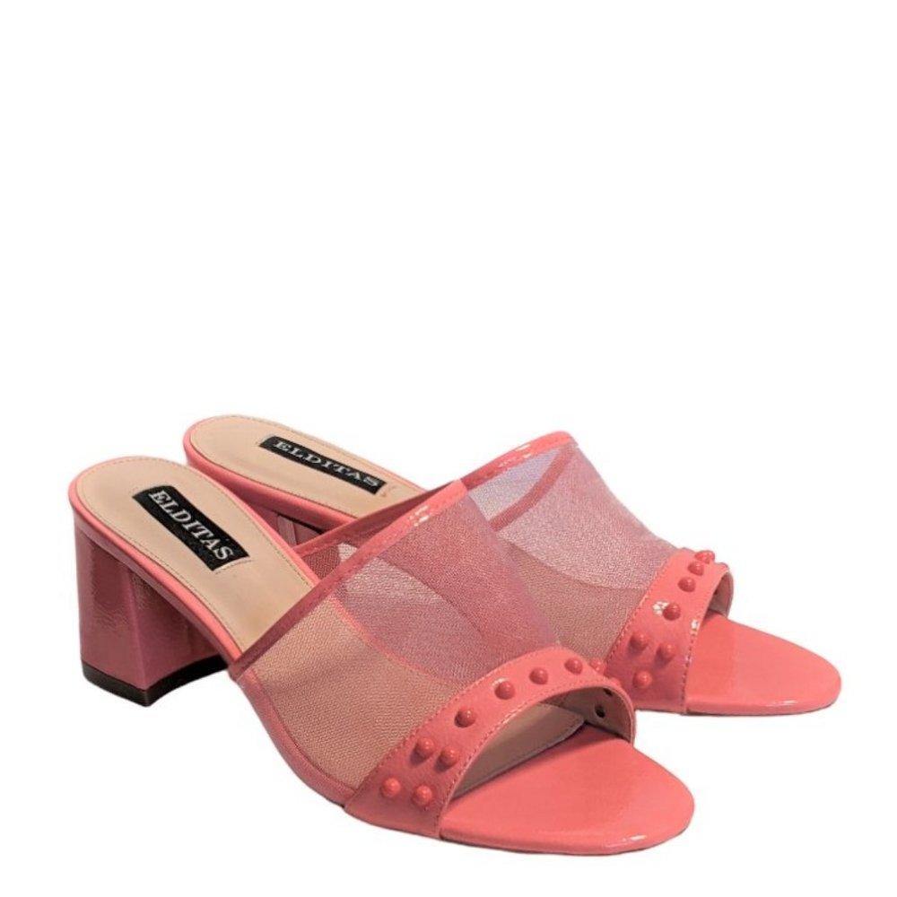 Elditas Naomi Pink Coral  Mesh Block Heel Open Toe Sandals  7.5 & 8.5 New